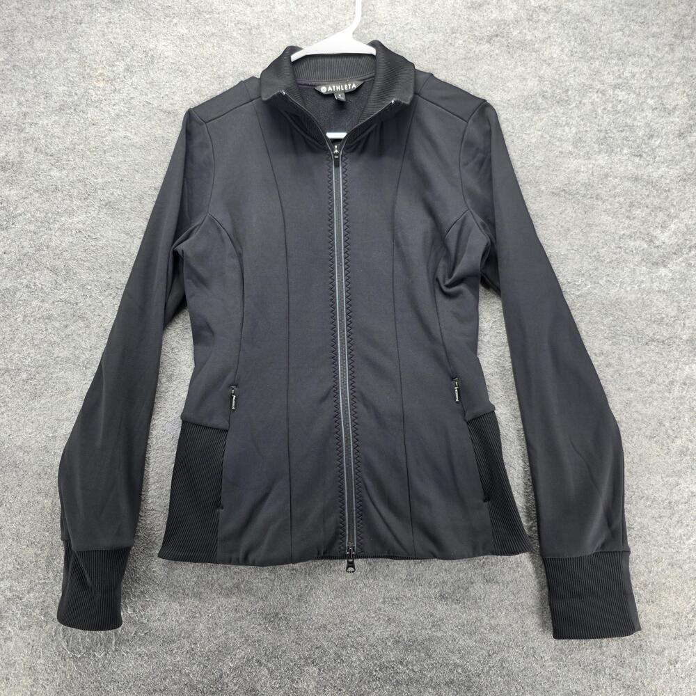 Athleta Jacket Womens S Black Track Jacket Full Zip Lined Pockets Thumbholes